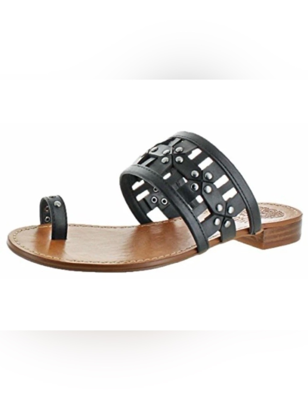 VINCE CAMUTO Black Leather Hippie Festival Studded Toe Sandals SZ 9